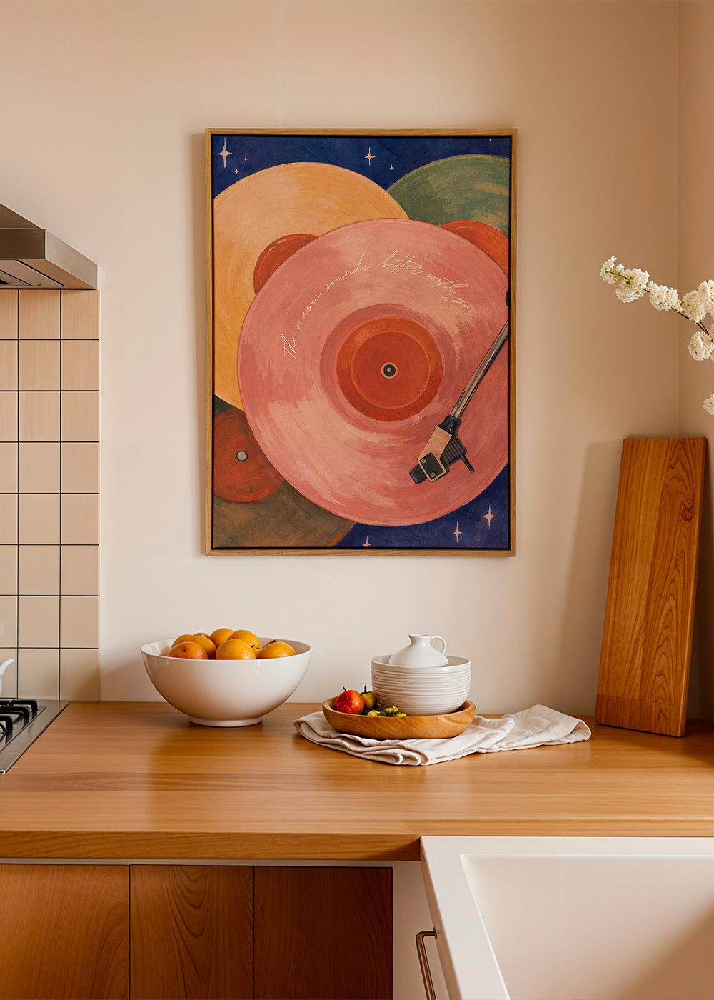 Rosa Vinyl-Illustration mit Plattenspielerarm