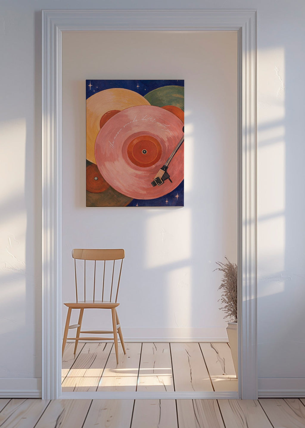 Rosa Vinyl-Illustration mit Plattenspielerarm