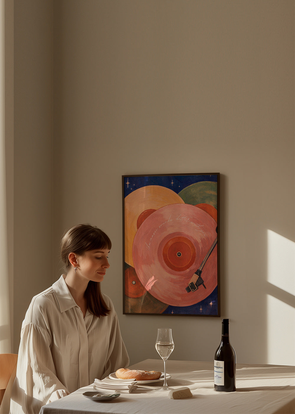 Rosa Vinyl-Illustration mit Plattenspielerarm