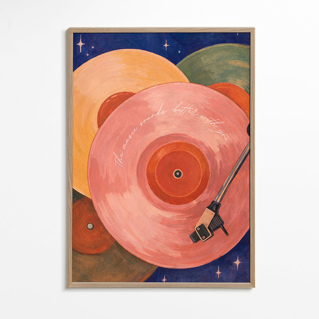 Rosa Vinyl-Illustration mit Plattenspielerarm