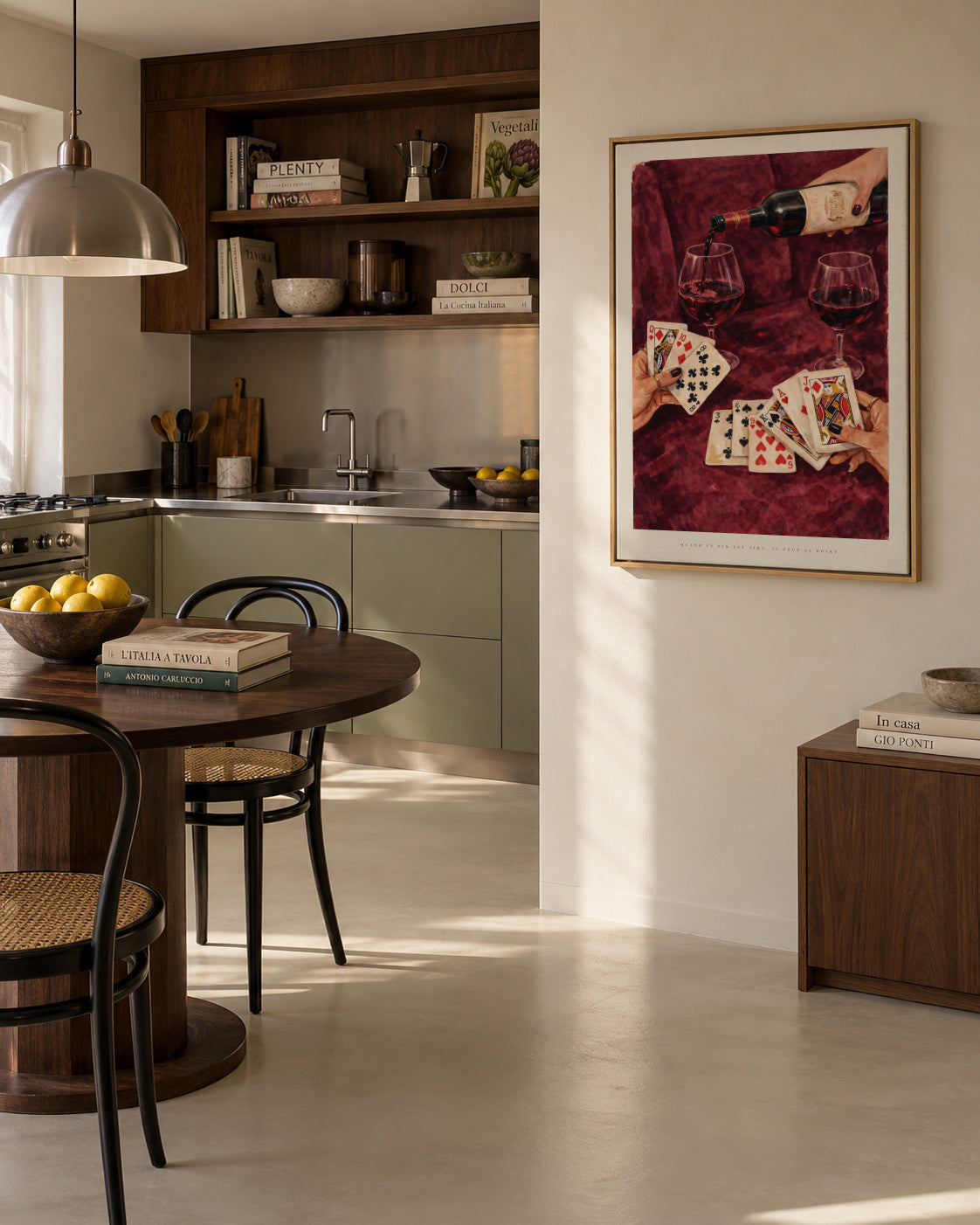 Cards & Cabernet - Framed canvas in an interior