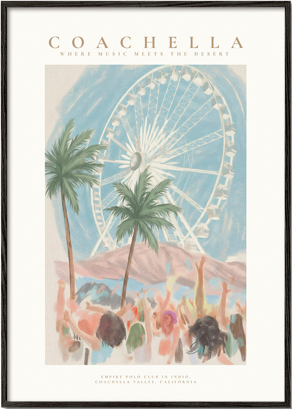 Coachella-Illustration mit Riesenrad und Palmen