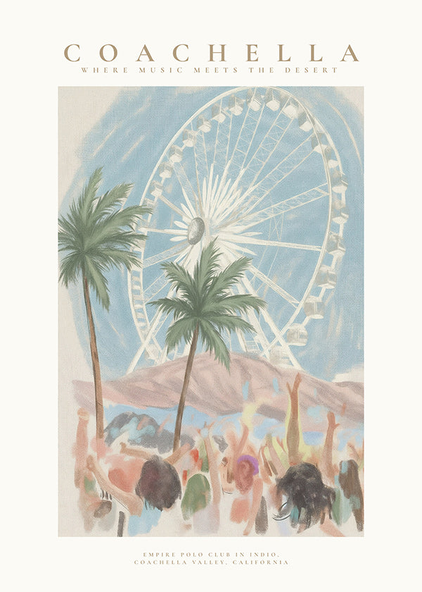 Coachella-Illustration mit Riesenrad und Palmen