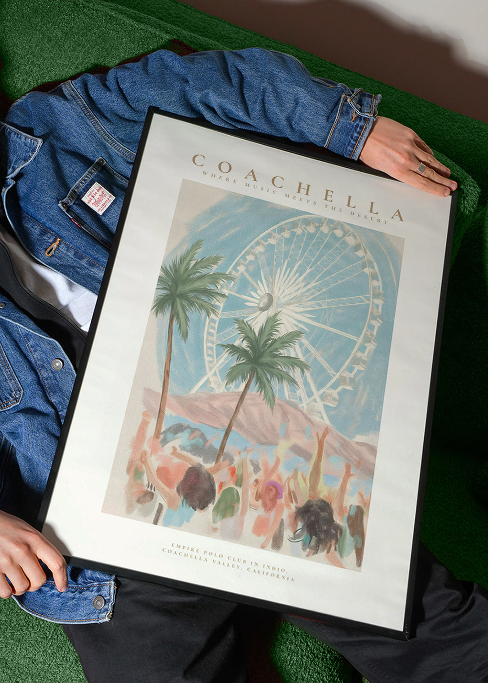 Coachella-Illustration mit Riesenrad und Palmen