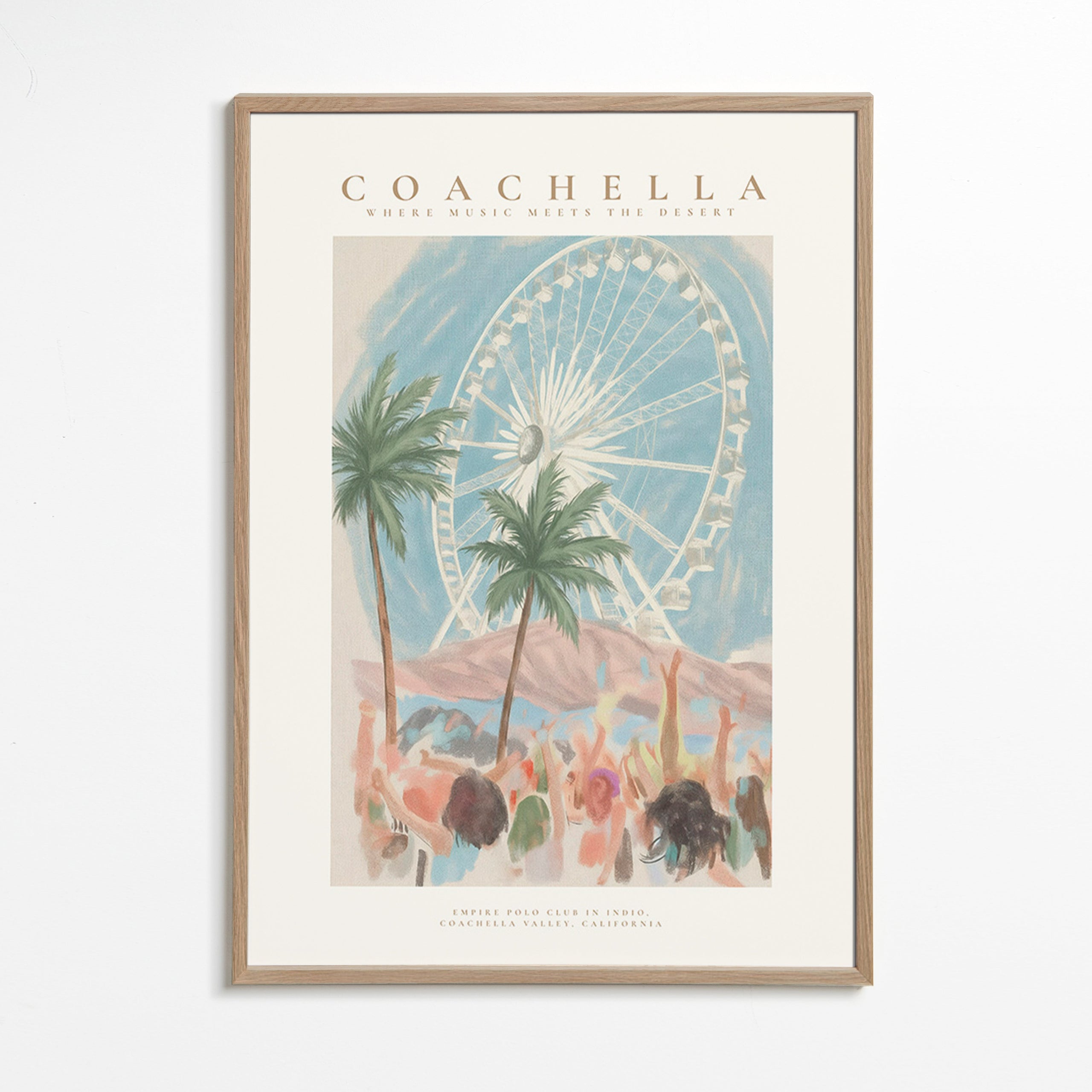 Coachella-Illustration mit Riesenrad und Palmen