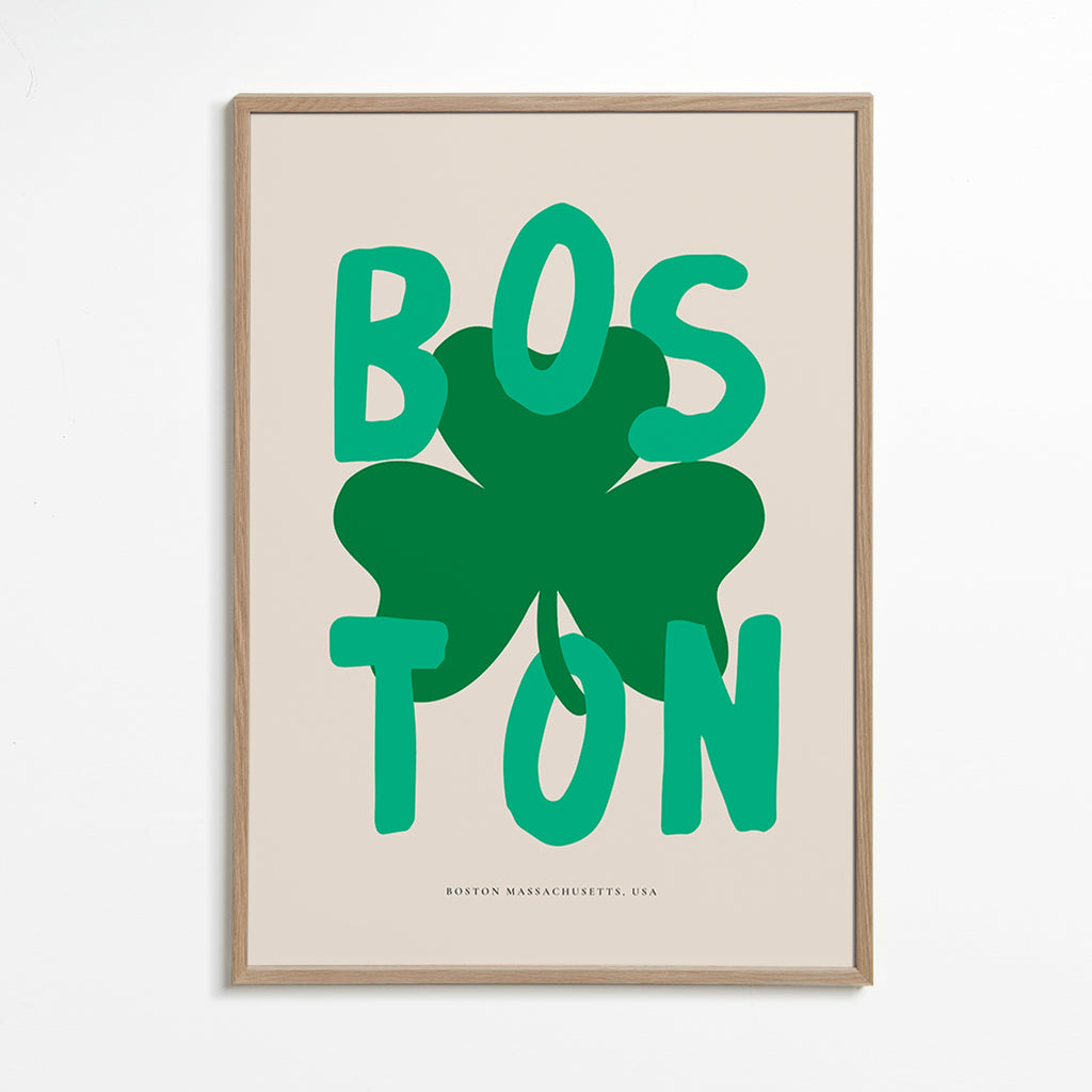 Reiseposter Boston mit Kleeblatt-Grafik