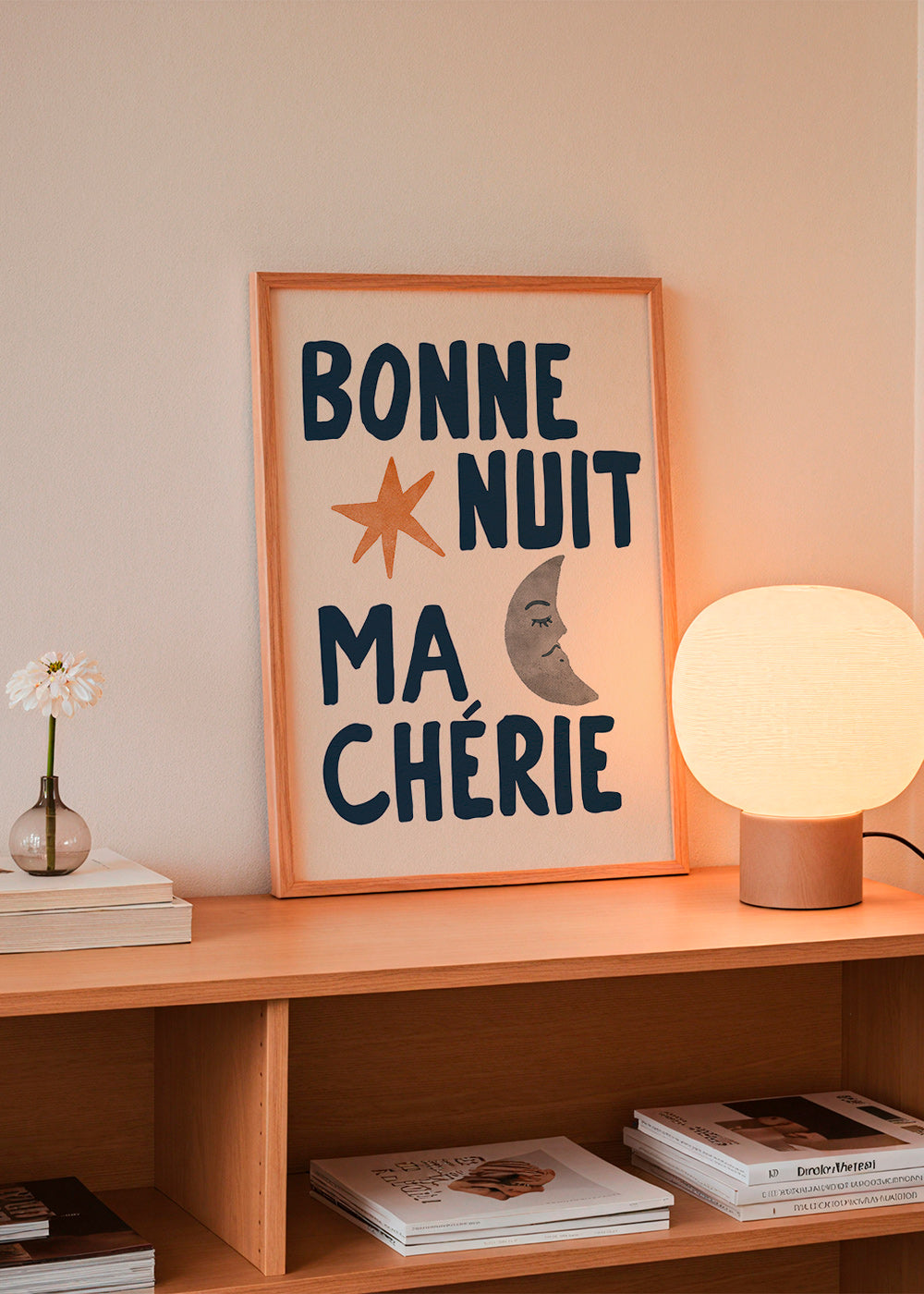 Kinderbild mit Nachttext und Mond