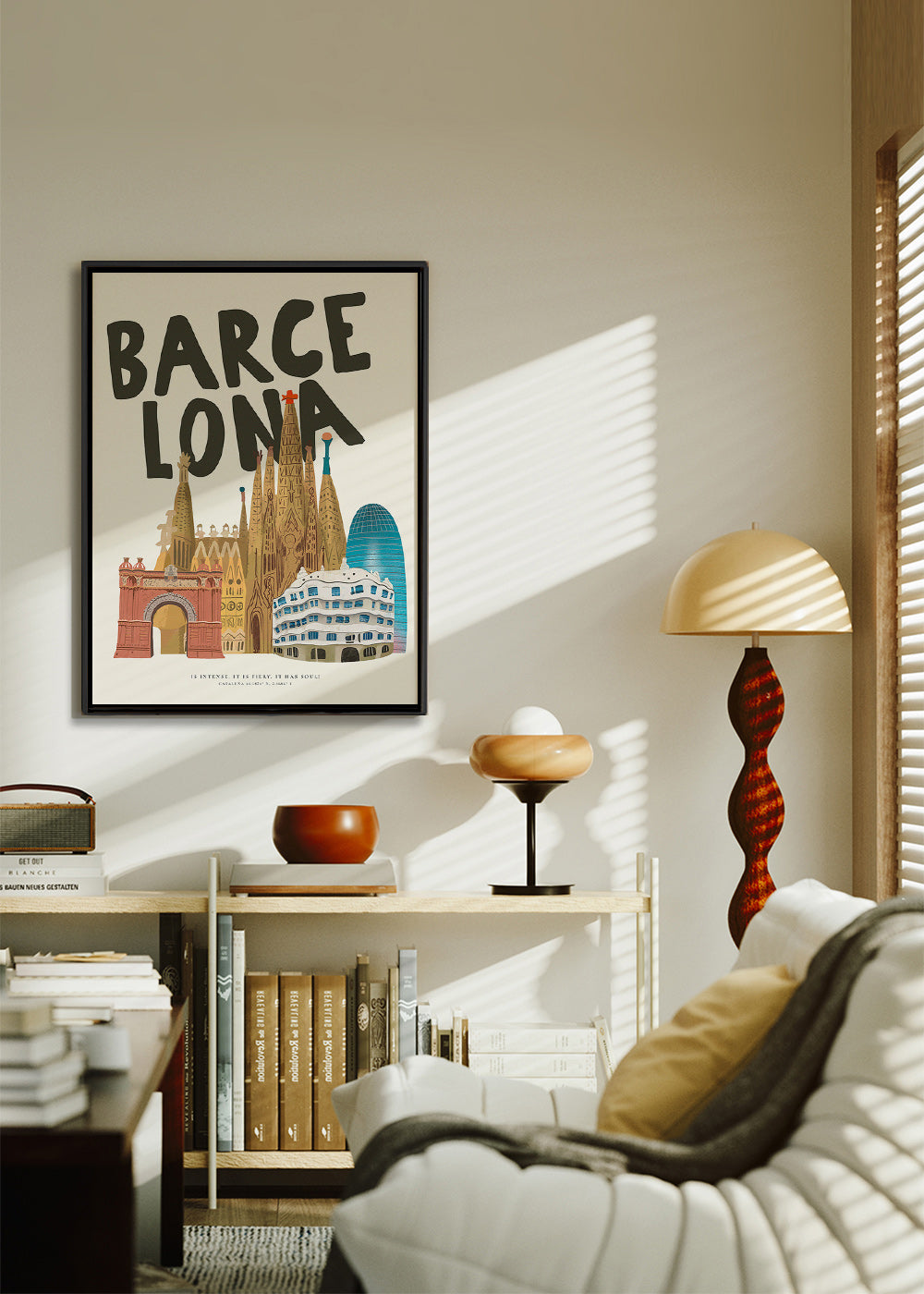 Stadtbild Barcelona illustriert mit Typografie