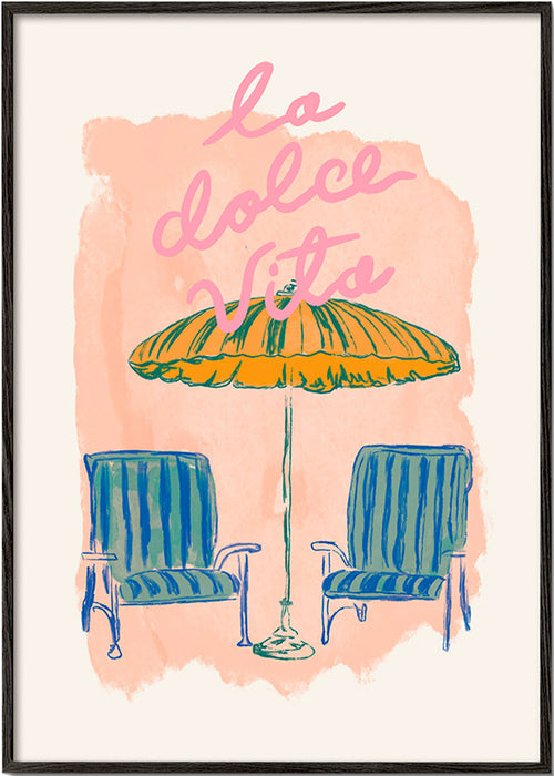 Illustration La Dolce Vita Sonnenschirm und Stühle