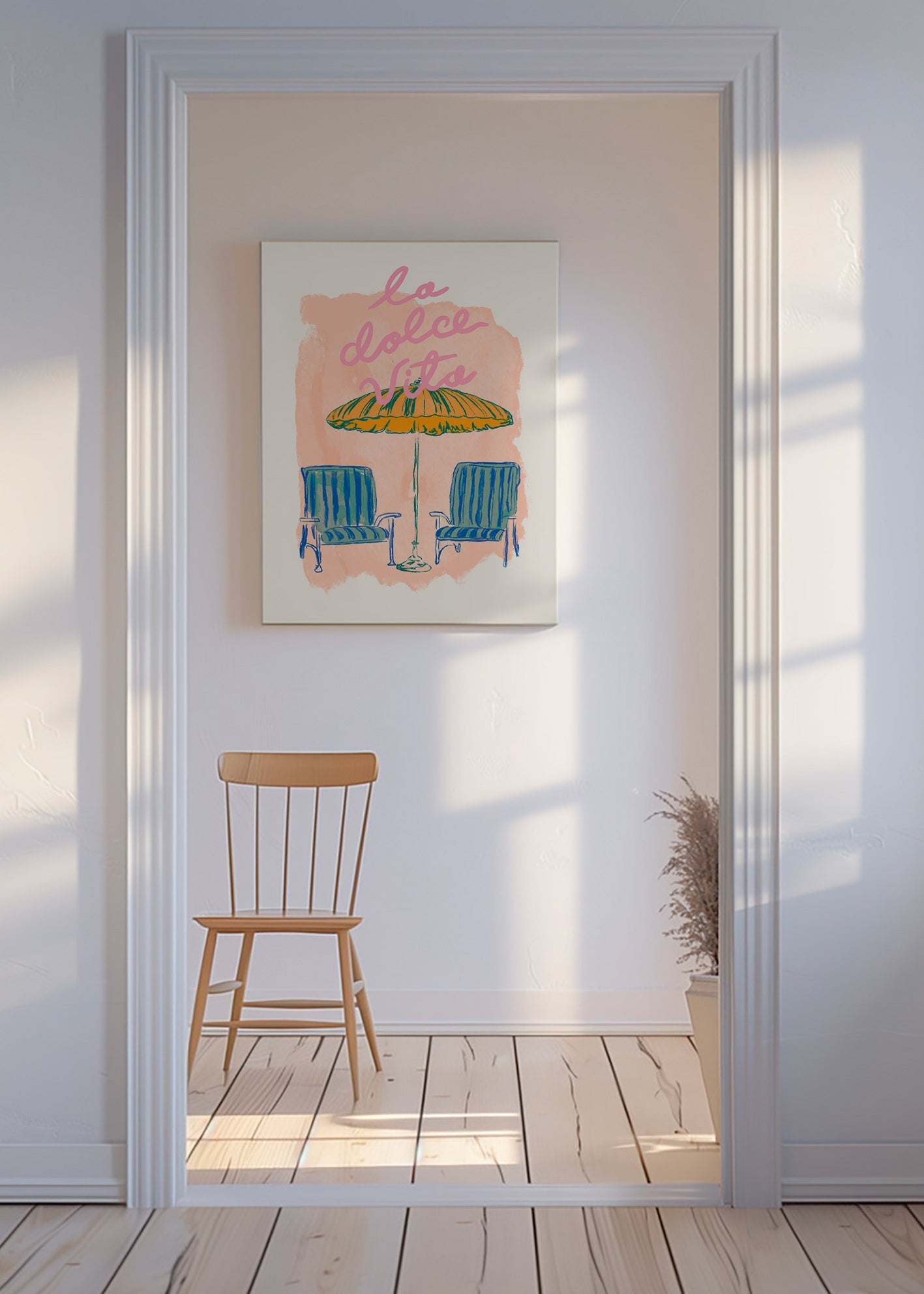 Illustration La Dolce Vita Sonnenschirm und Stühle