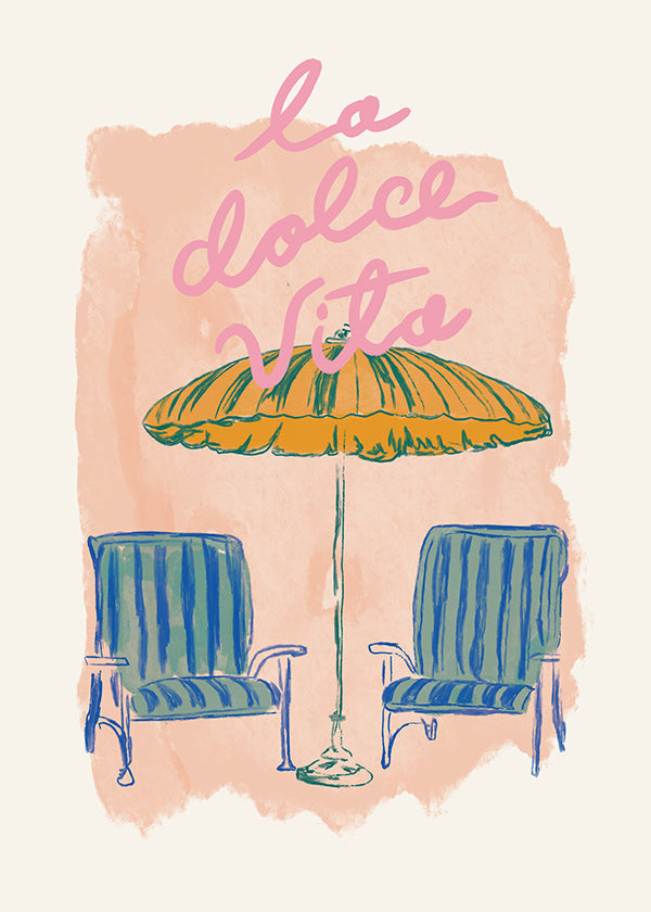 Illustration La Dolce Vita Sonnenschirm und Stühle