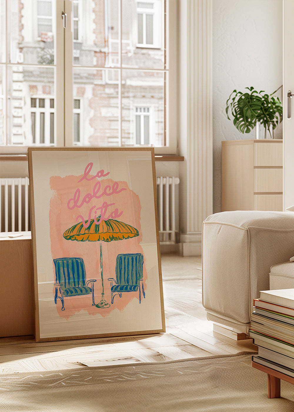 Illustration La Dolce Vita Sonnenschirm und Stühle