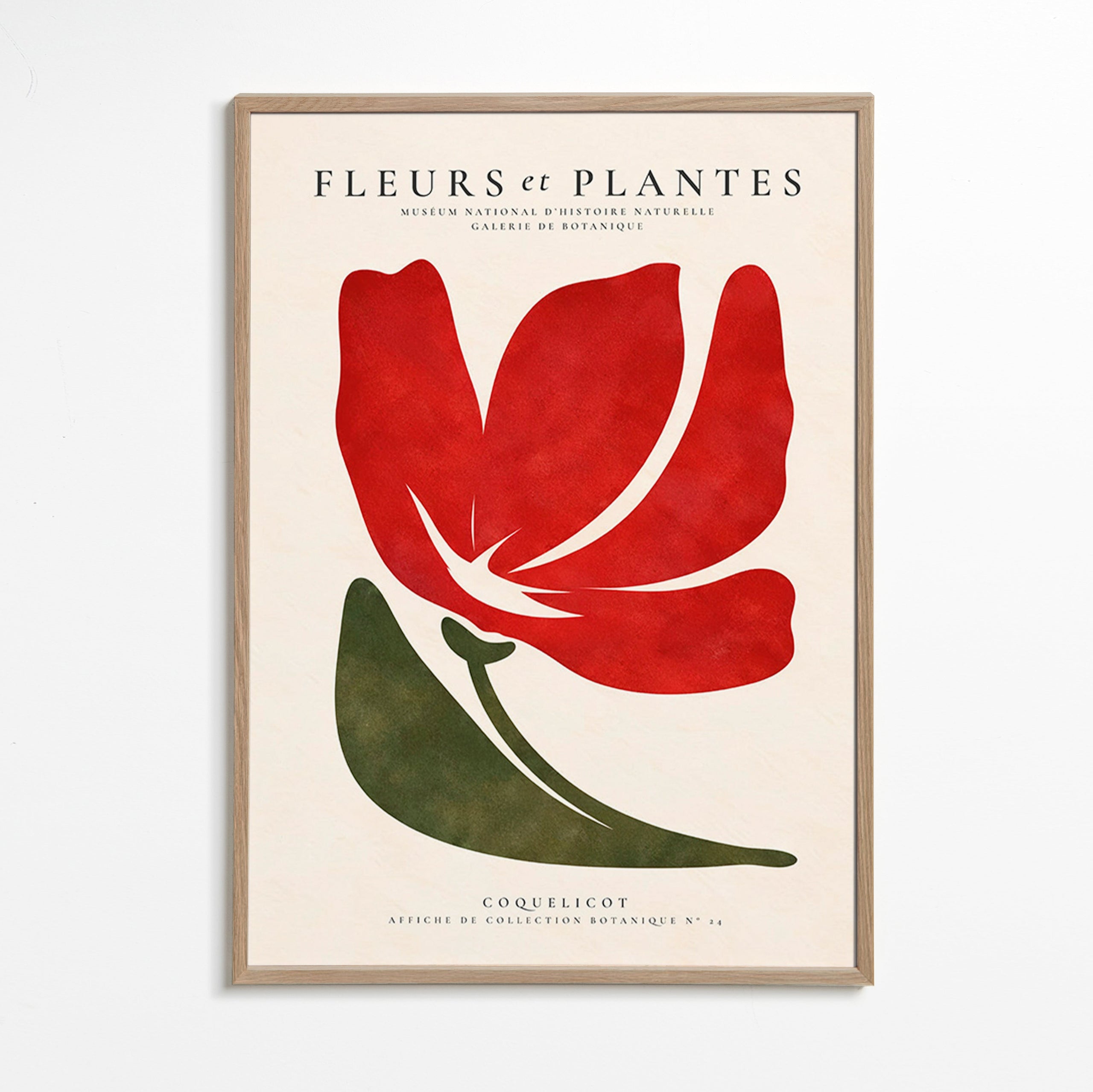 Botanischer Druck mit stilisiertem roten Mohn