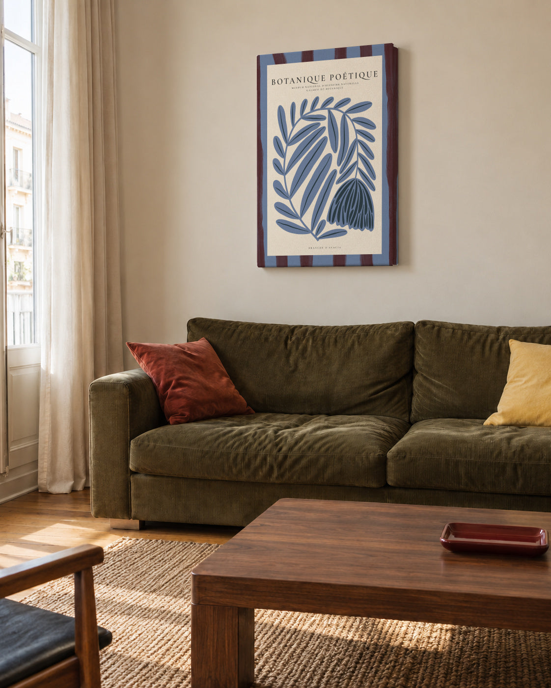 Blue Acacia - Unframed canvas in an interior