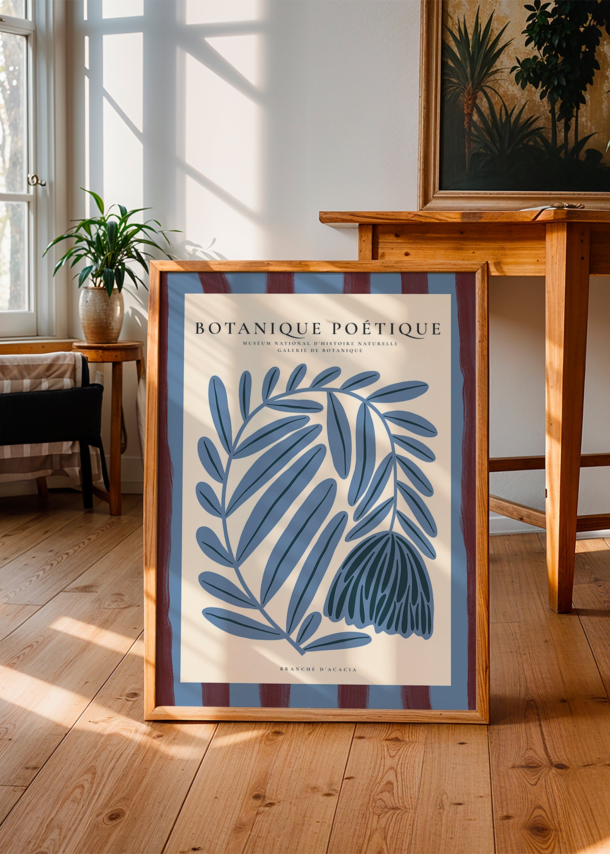Botanischer Druck: stilisierte blaue Akazie