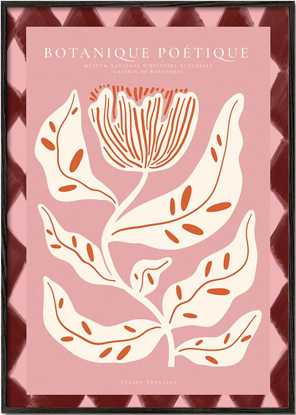 Botanischer Druck mit stilisierter rosa Blume