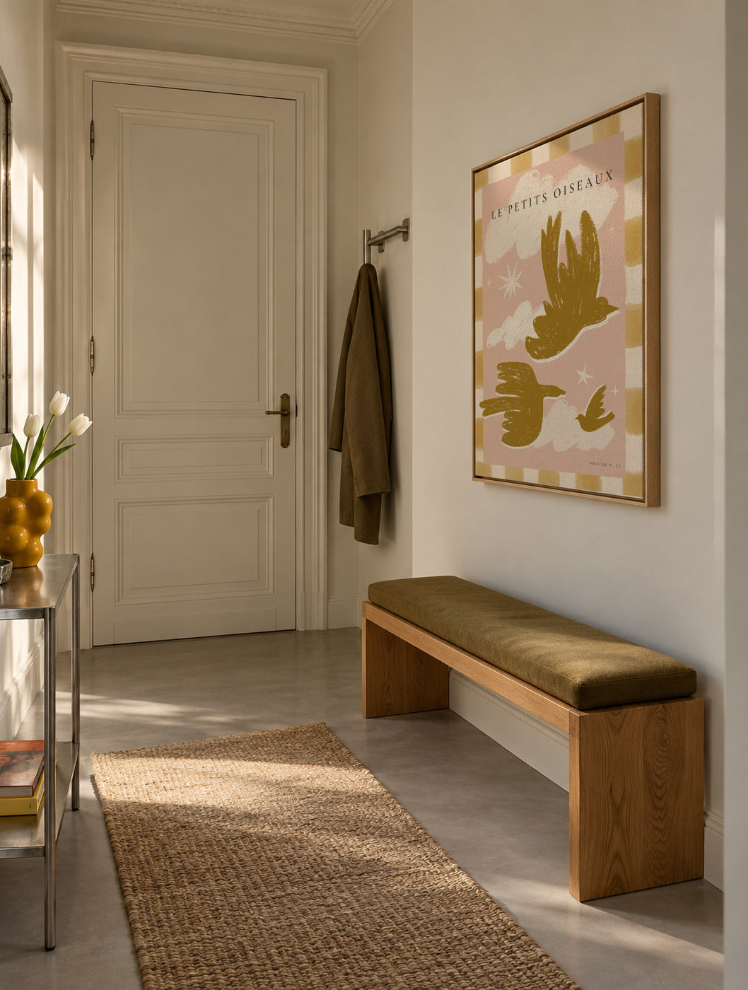 Le Petits Oiseaux - Framed canvas in an interior