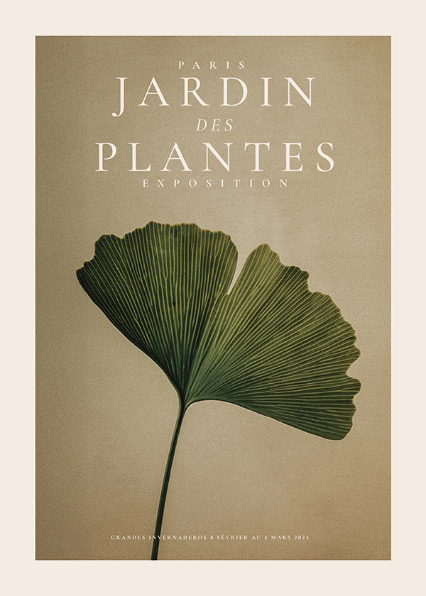 Botanischer Druck mit Ginkgo-Blatt und klassischer Typografie