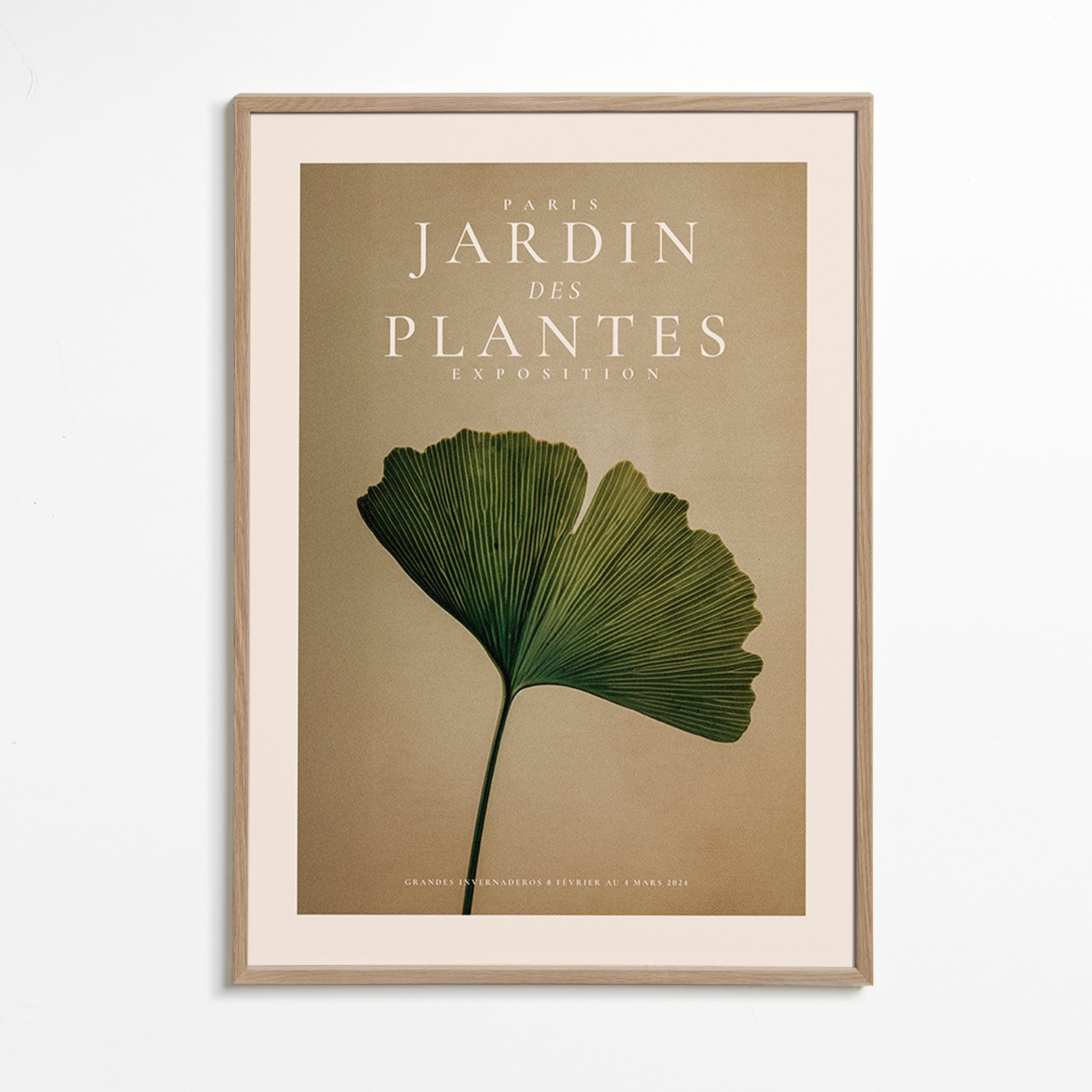 Botanischer Druck mit Ginkgo-Blatt und klassischer Typografie