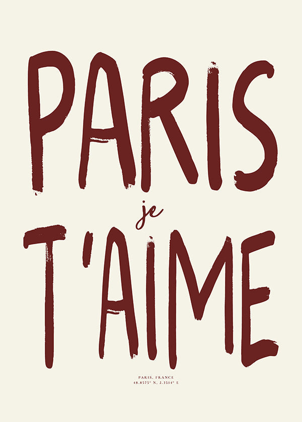 Reiseplakat Typografie Paris je t'aime