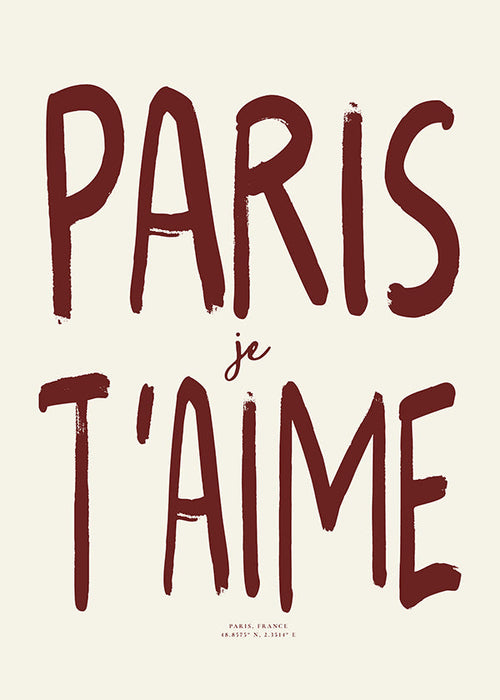 Reiseplakat Typografie Paris je t'aime