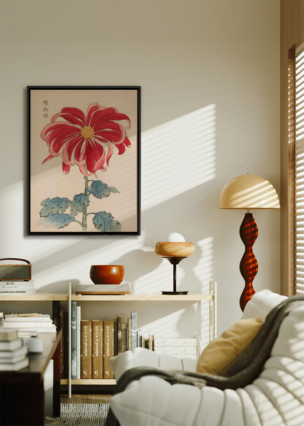 Botanischer Druck Japanische Chrysantheme Rot