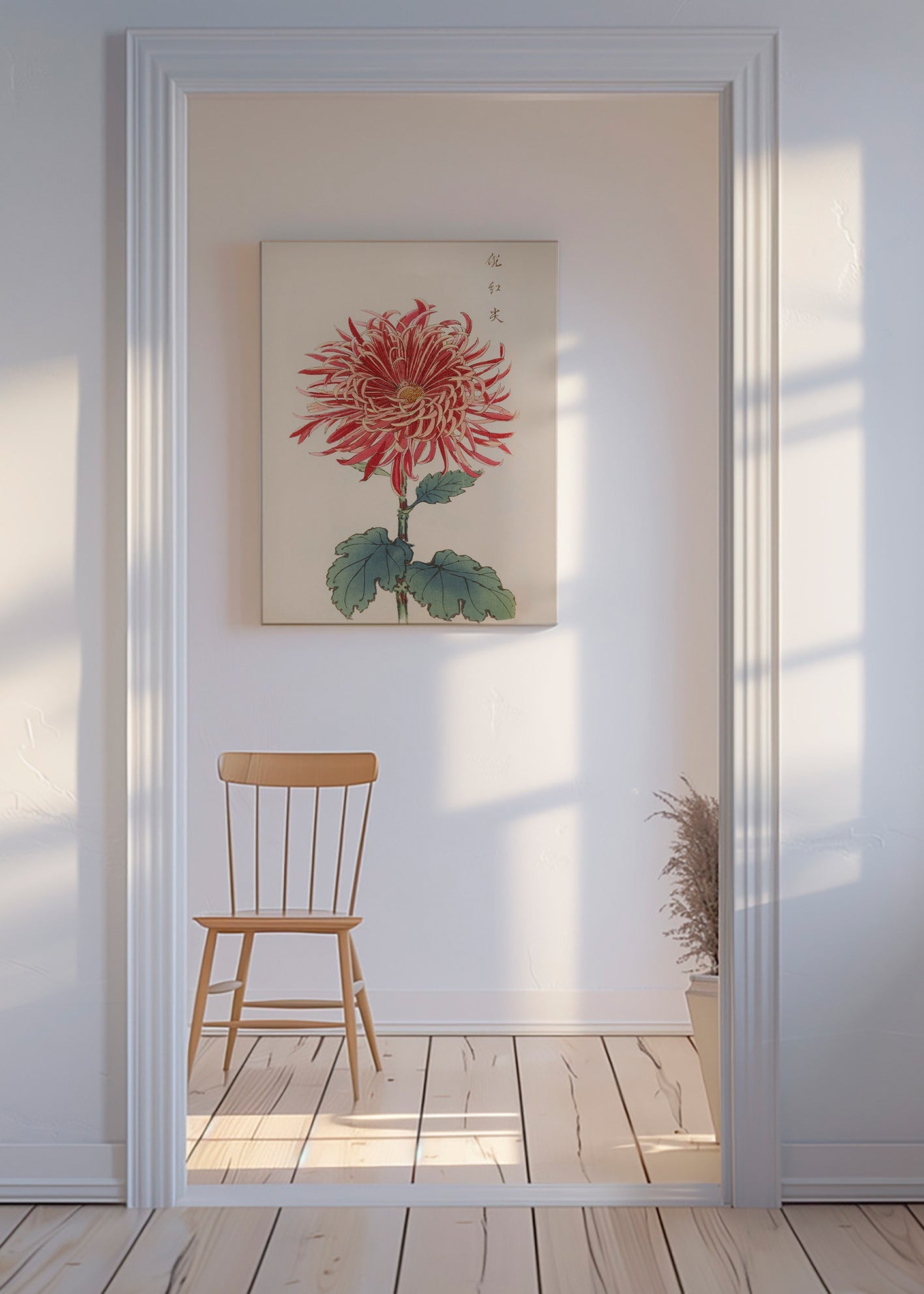 Botanischer Druck Rote Chrysantheme Detail