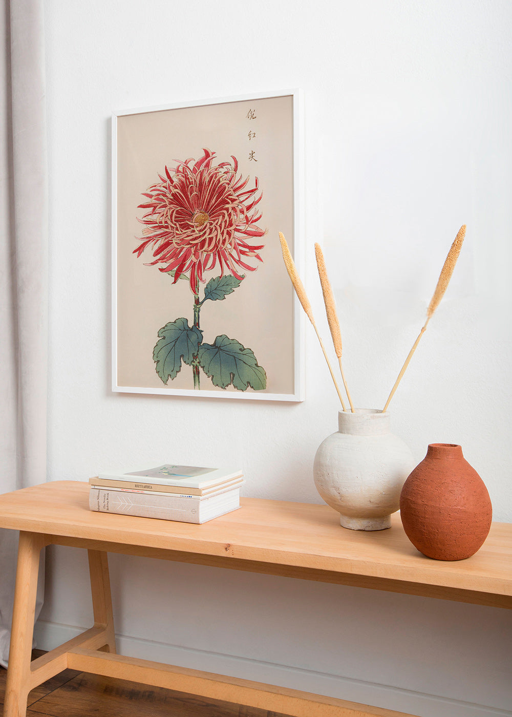 Botanischer Druck Rote Chrysantheme Detail