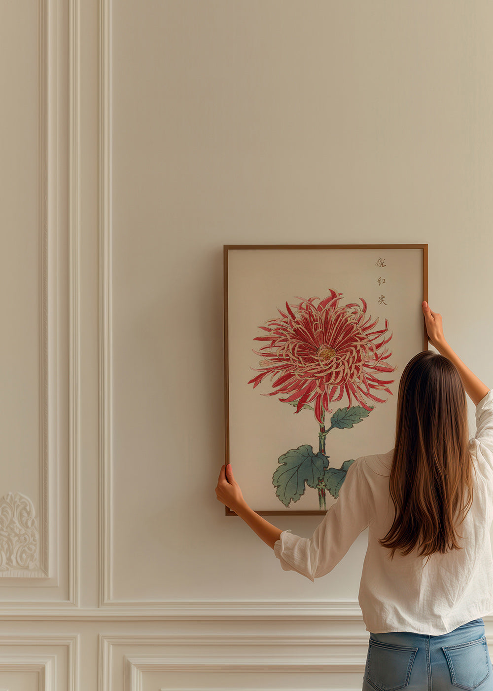 Botanischer Druck Rote Chrysantheme Detail