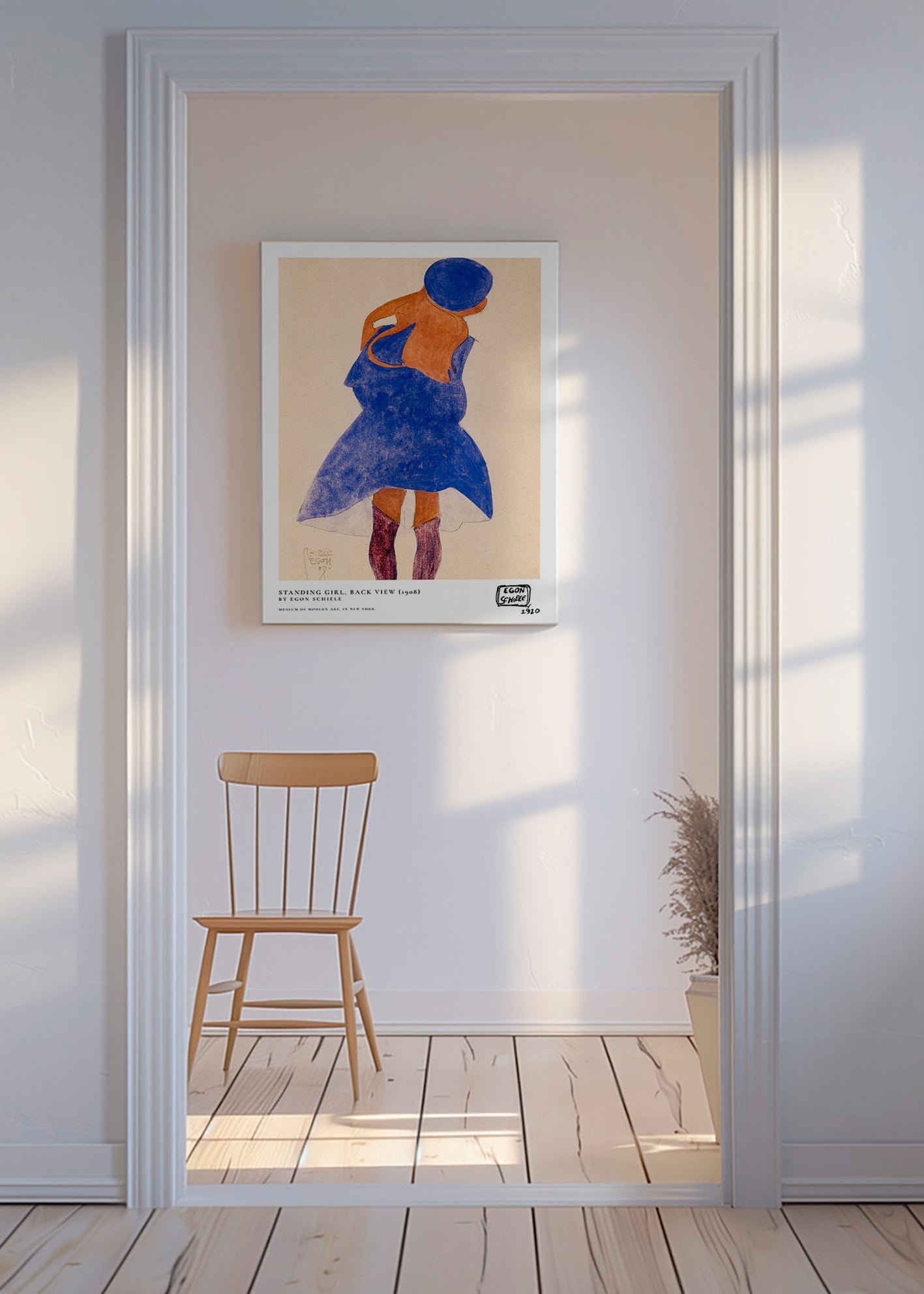 Illustration: Frauenfigur Rückenansicht in Blau