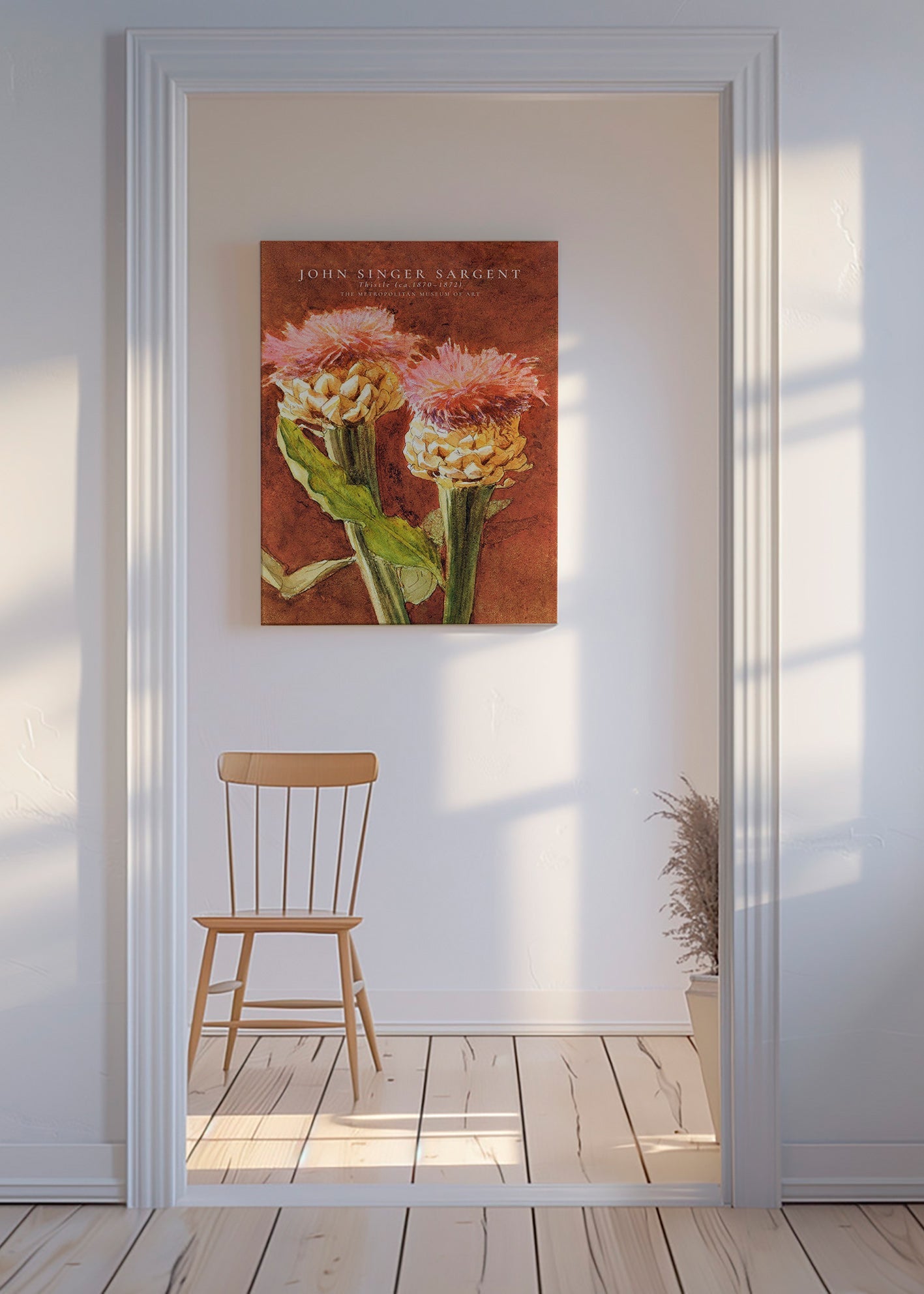 Botanischer Druck: rosa Disteln