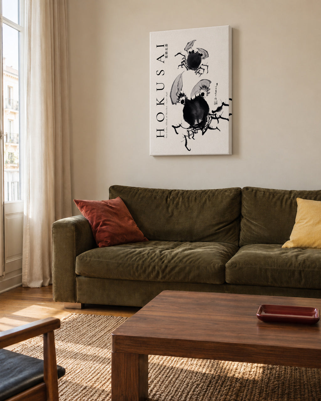 Two Crabs by by Katsushika Hokusai - Unframed canvas in an interior