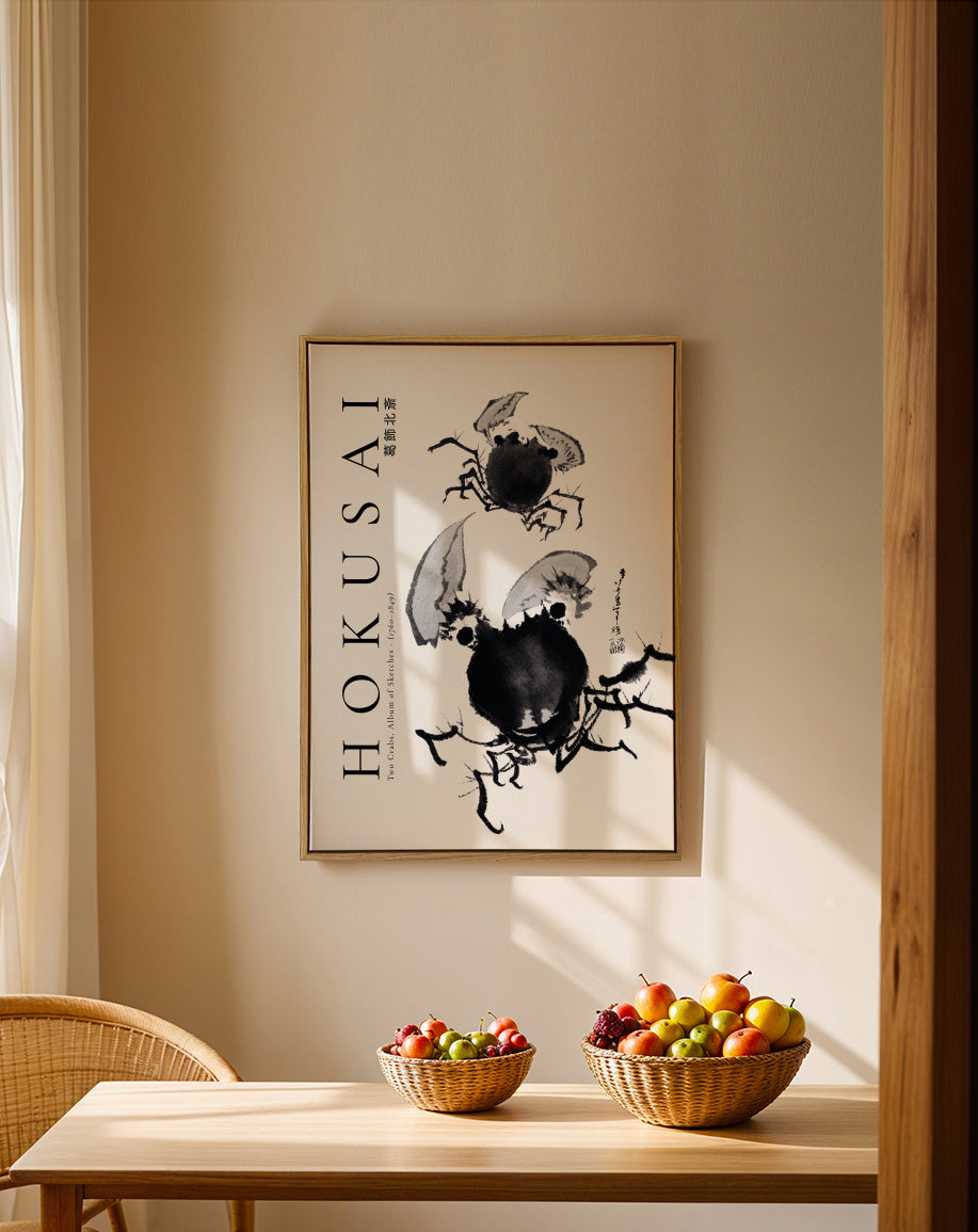 Two Crabs by by Katsushika Hokusai - Framed canvas in an interior