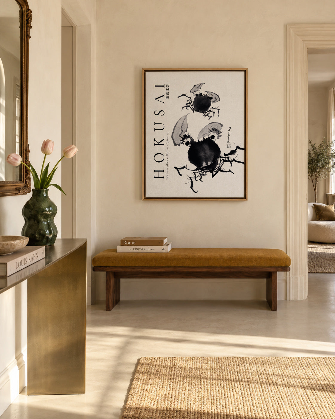Two Crabs by by Katsushika Hokusai - Framed canvas in an interior