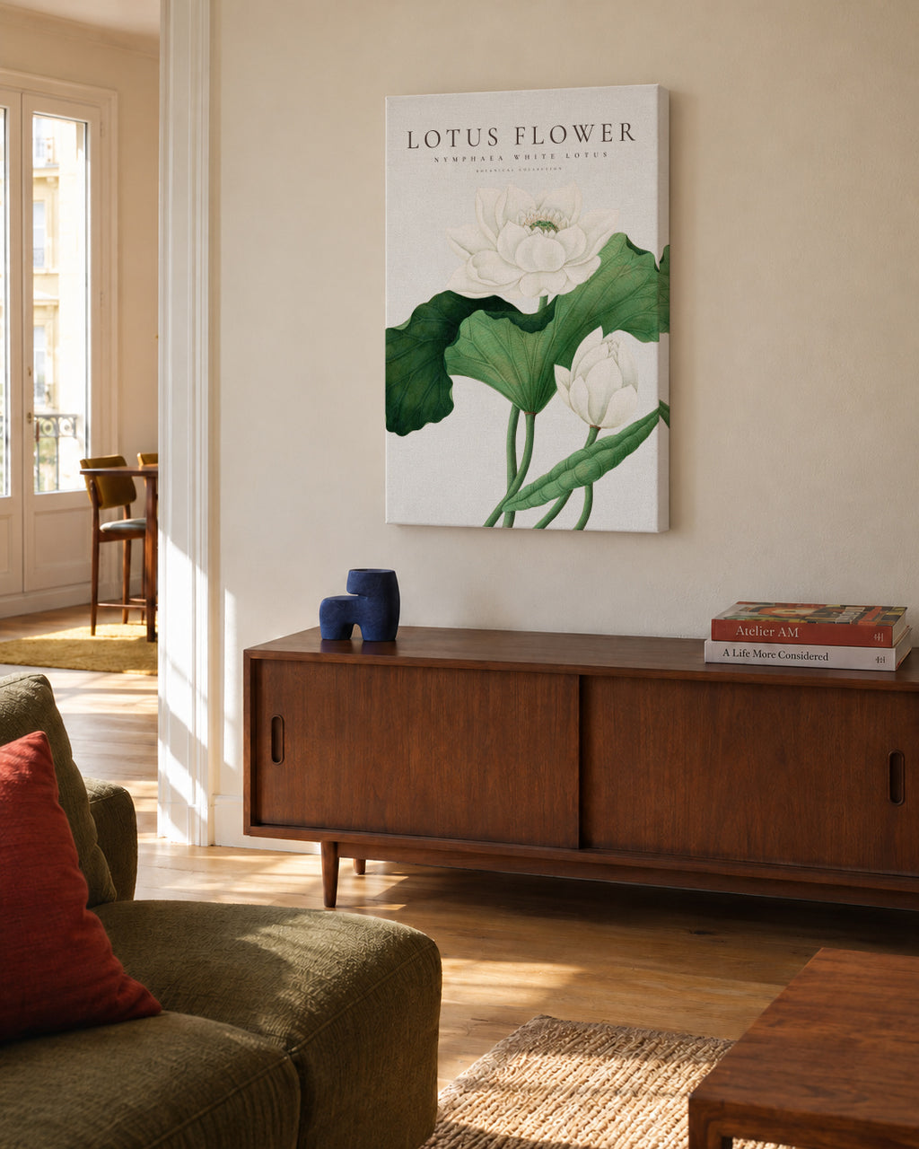 White Lotus Flower - Unframed canvas in an interior