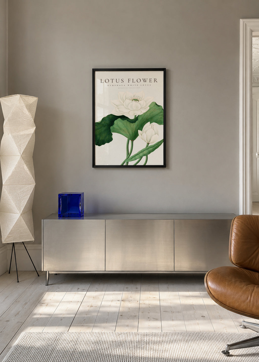 White Lotus Flower - Framed poster in an interior