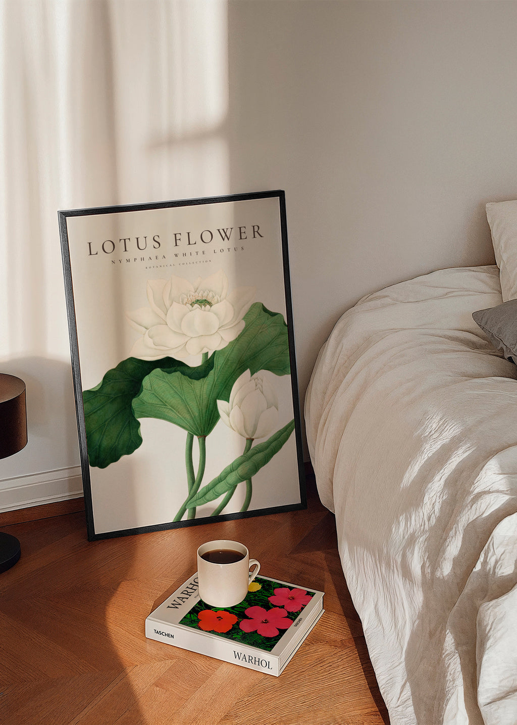 White Lotus Flower - Framed poster in an interior