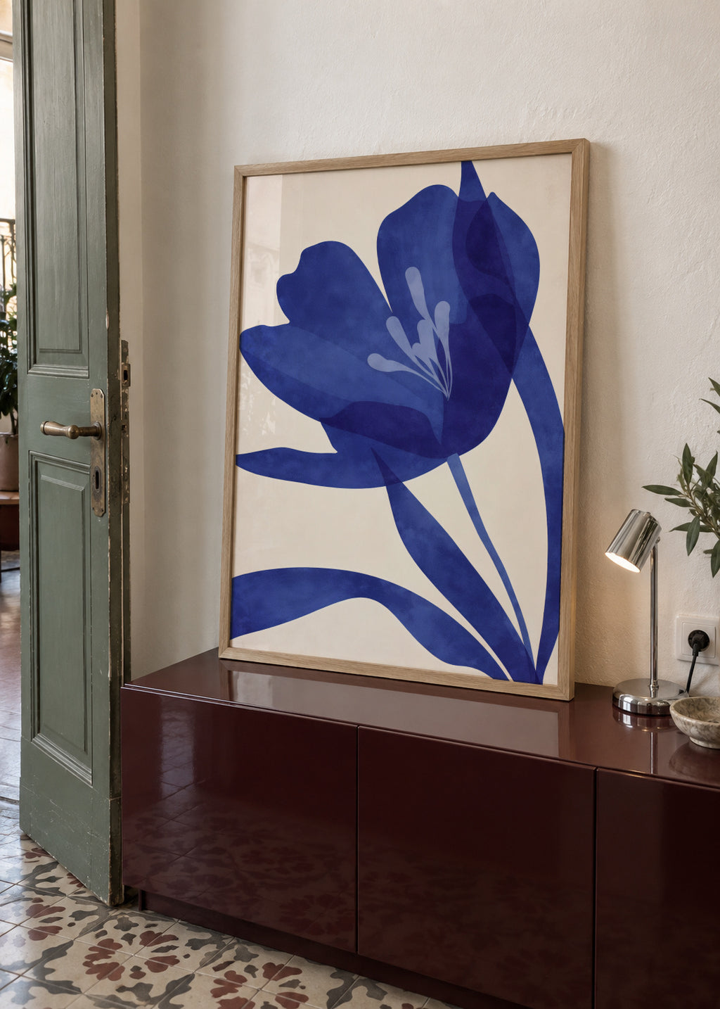 Blue Floral - Framed poster in an interior
