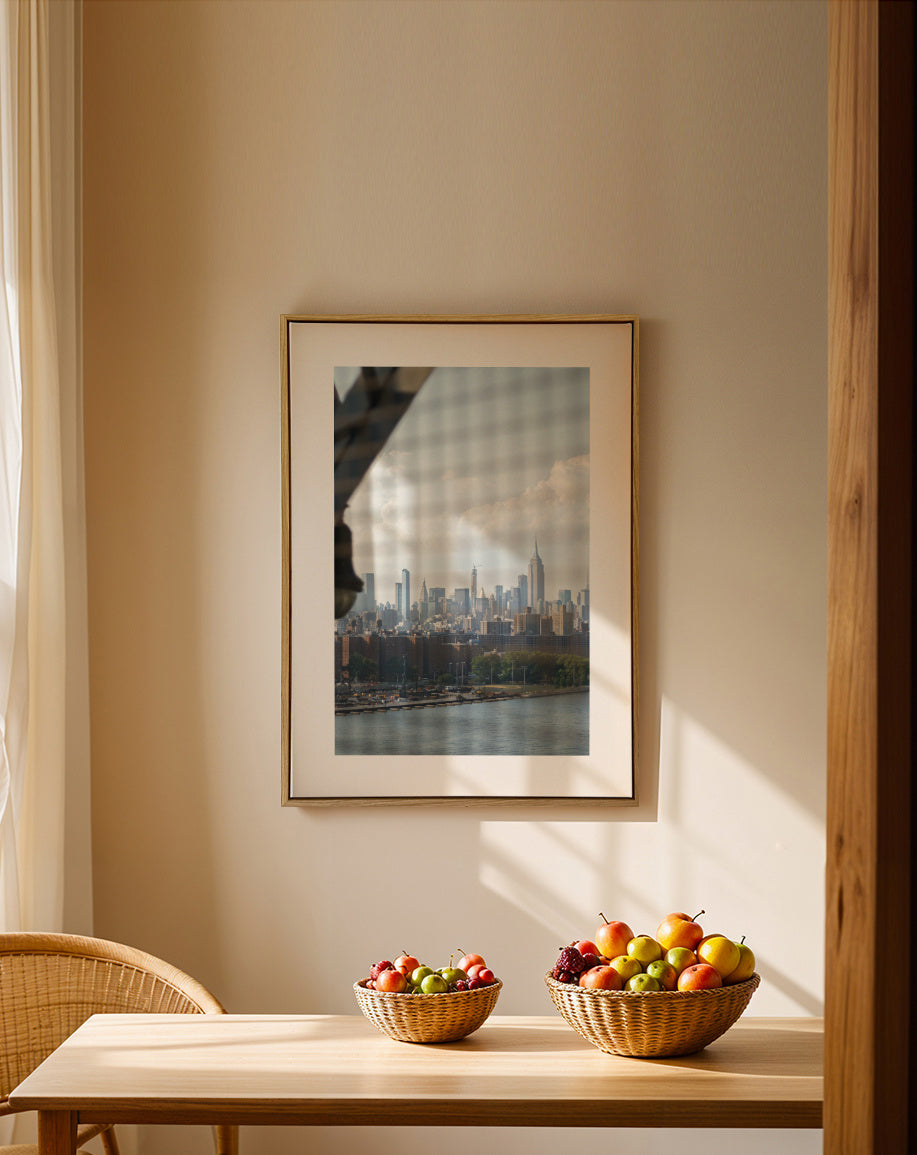 Skyline Reflection - Framed canvas in an interior