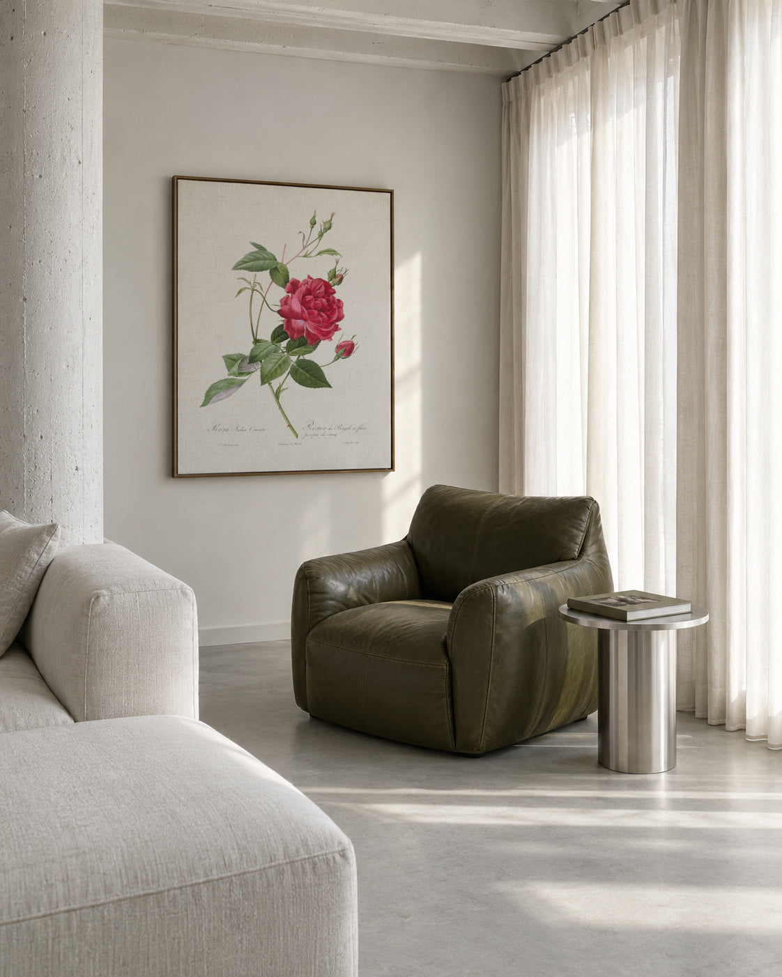 Blood Red Bengal Rose - Framed canvas in an interior