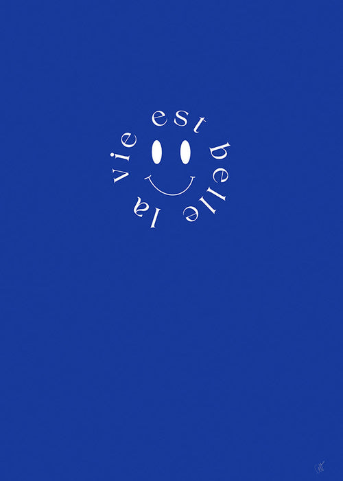 Ilustración smile tipográfica en azul