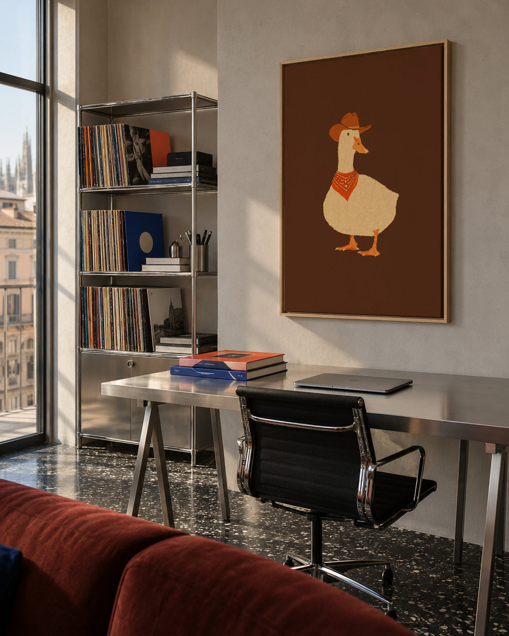 Bo the Cowboy Duck - Framed canvas in an interior