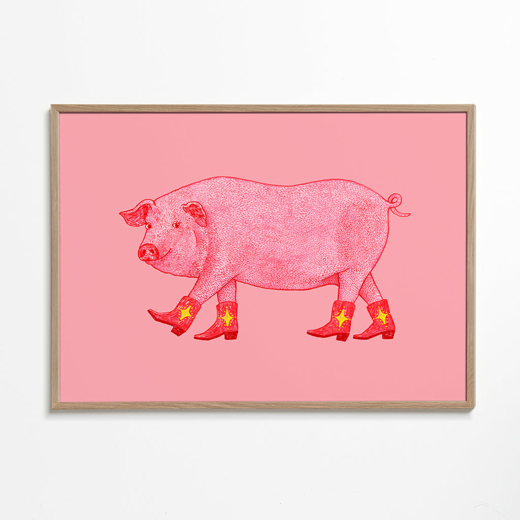 Cuadro cerdito vaquero rosa – Oak Frame