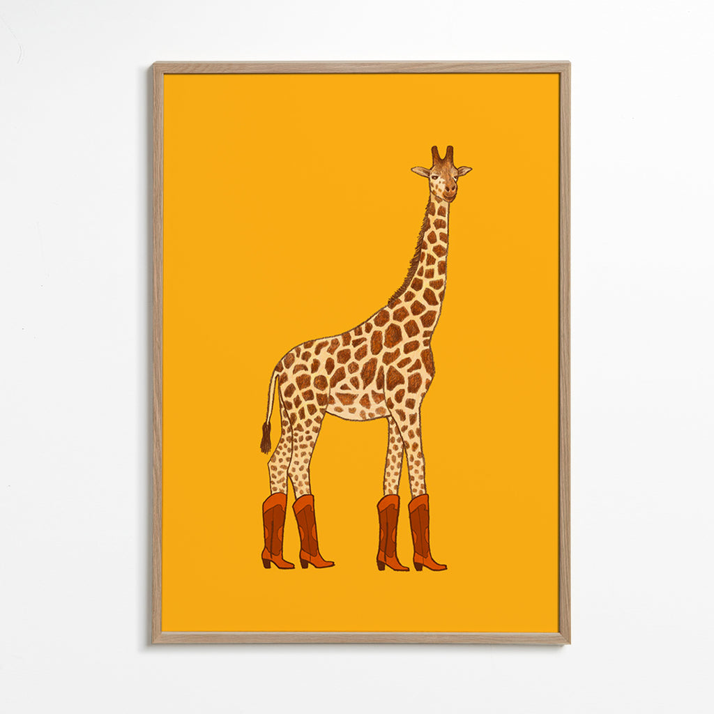 Cuadro jirafa con botas vaqueras – Oak Frame