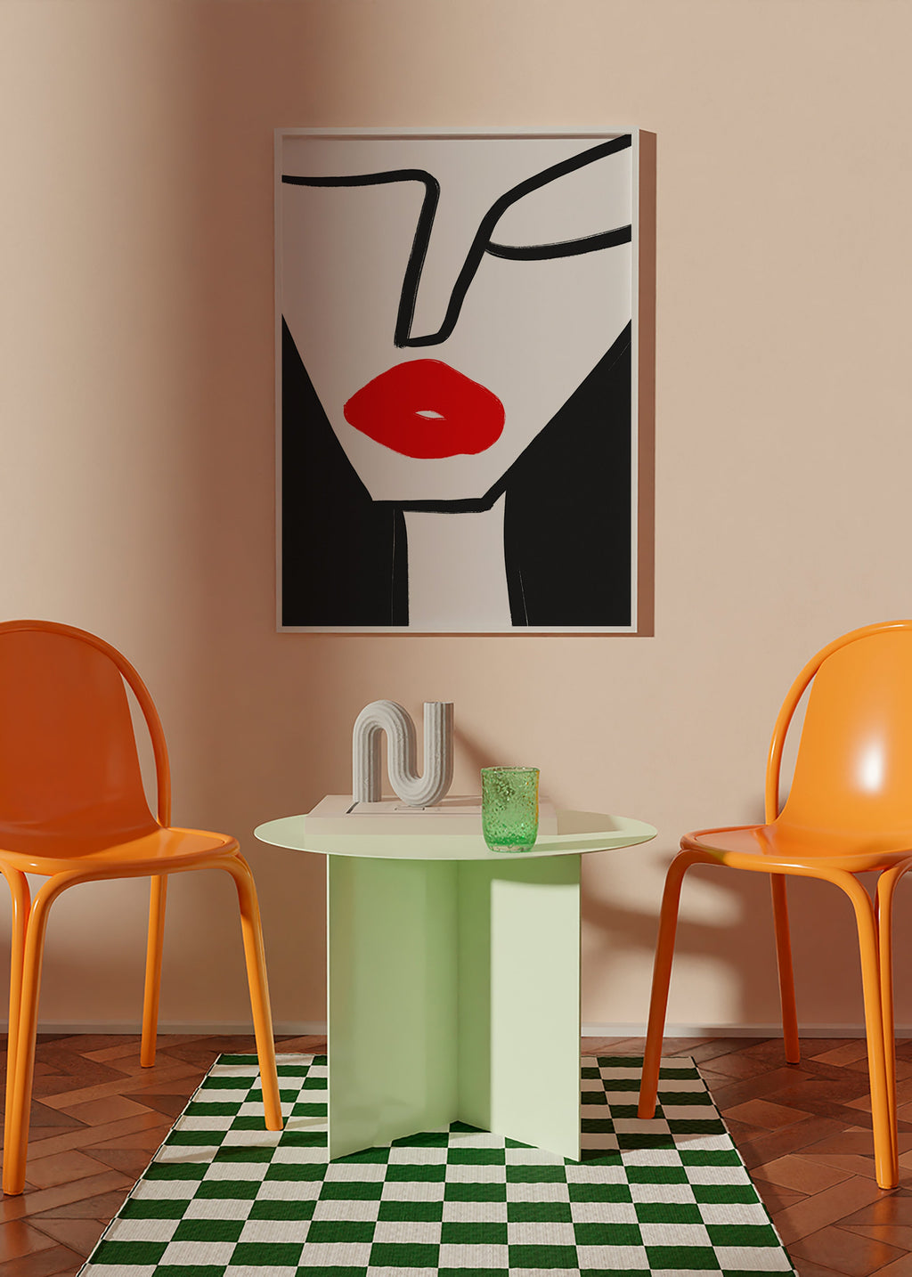 Cuadro minimalista con labios rojos y perfil gráfico – Product1