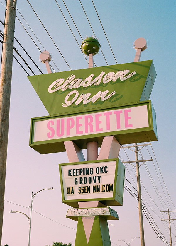 Cuadro vintage letrero retro verde y rosa