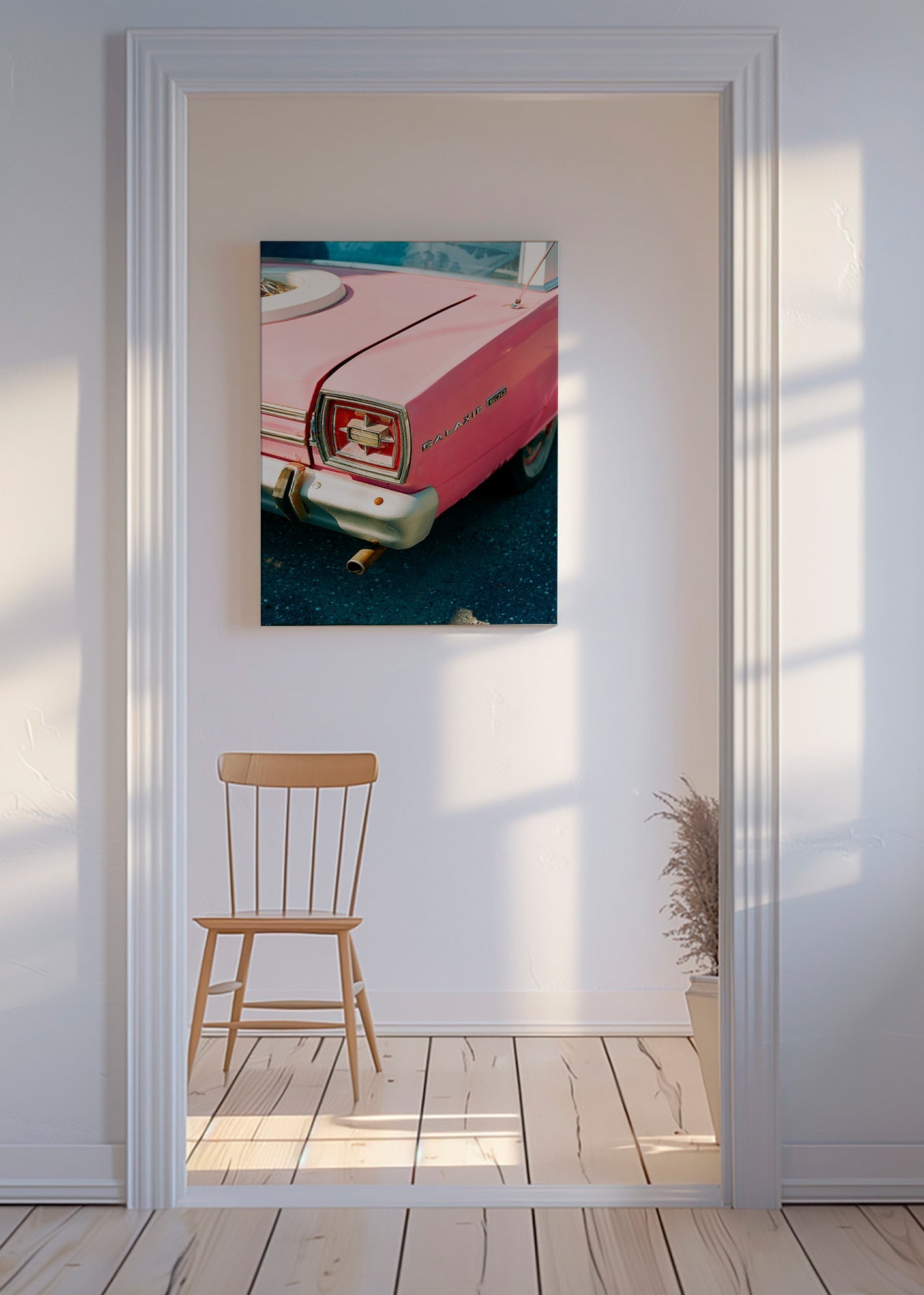 Cuadro vintage coche rosa clásico – Canvas