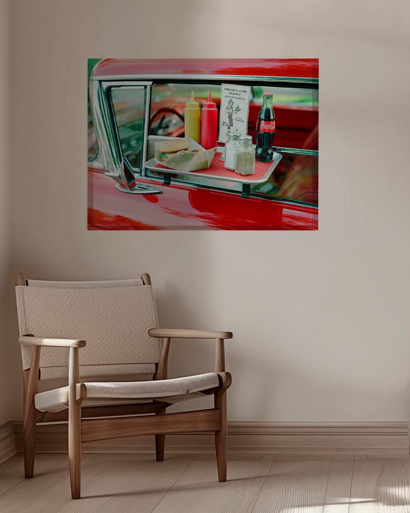 Cuadro vintage coche clásico con bandeja tipo diner – Canvas