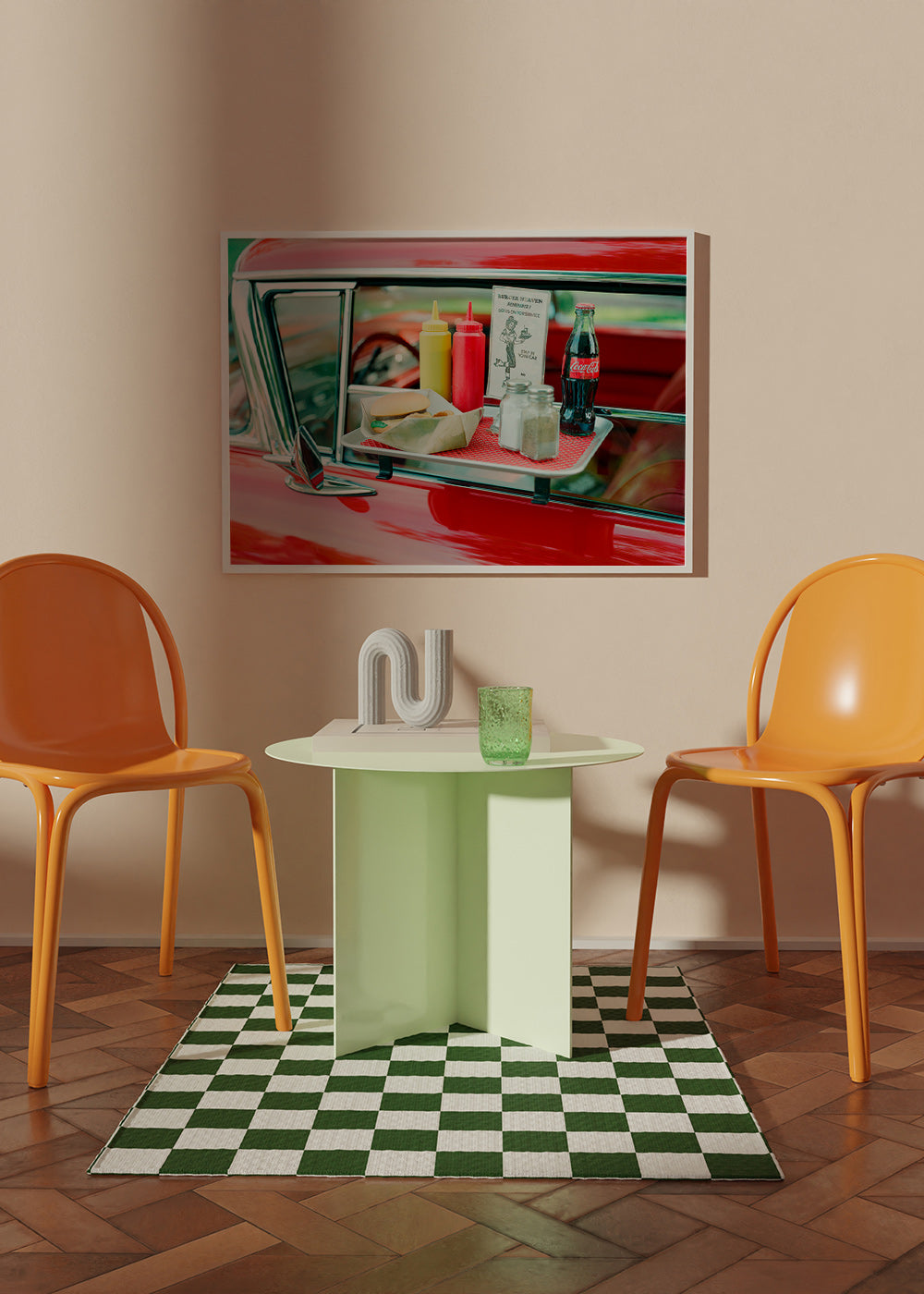 Cuadro vintage coche clásico con bandeja tipo diner – Product2