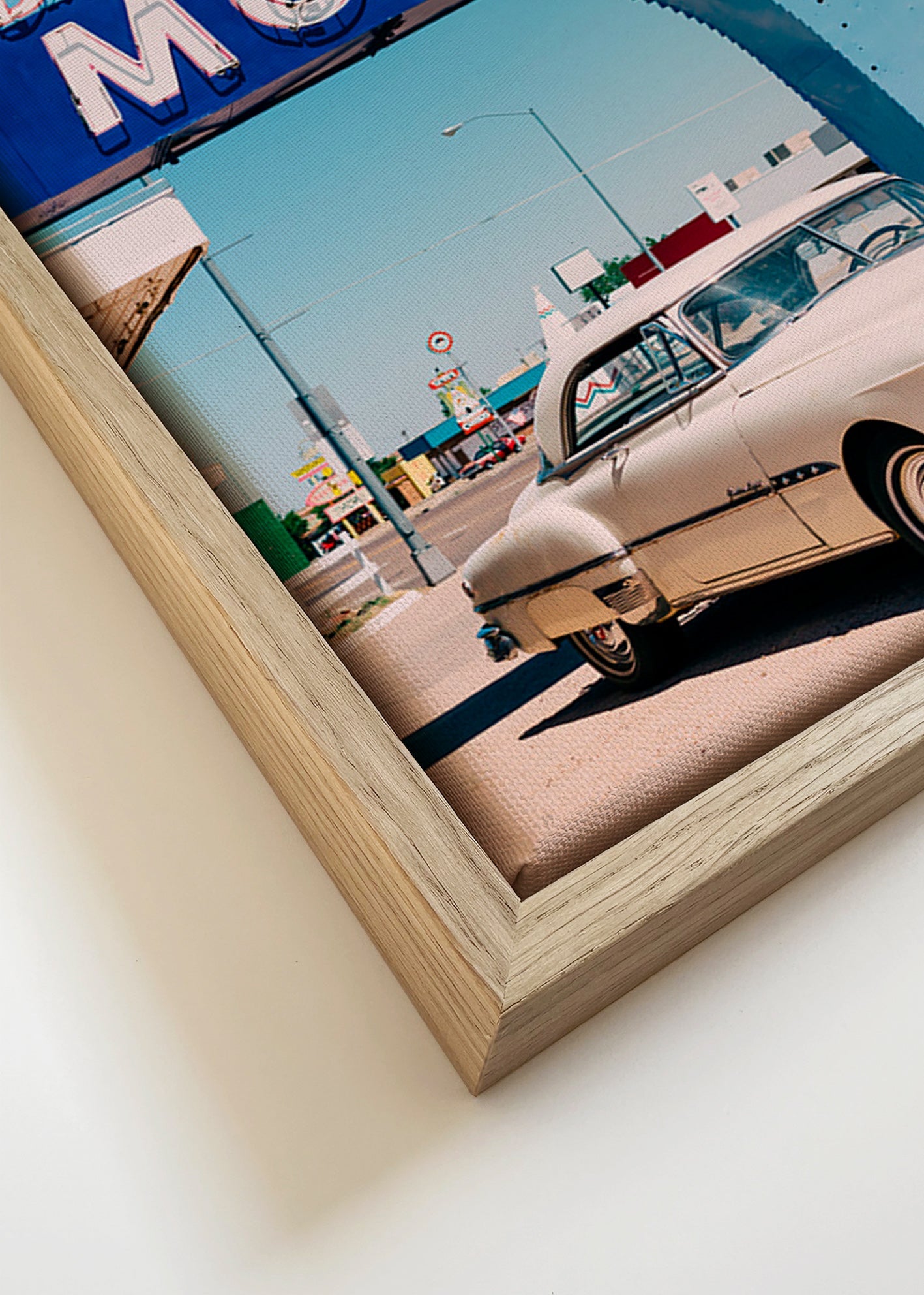Cuadro vintage de motel y coche clásico – Canvas detail